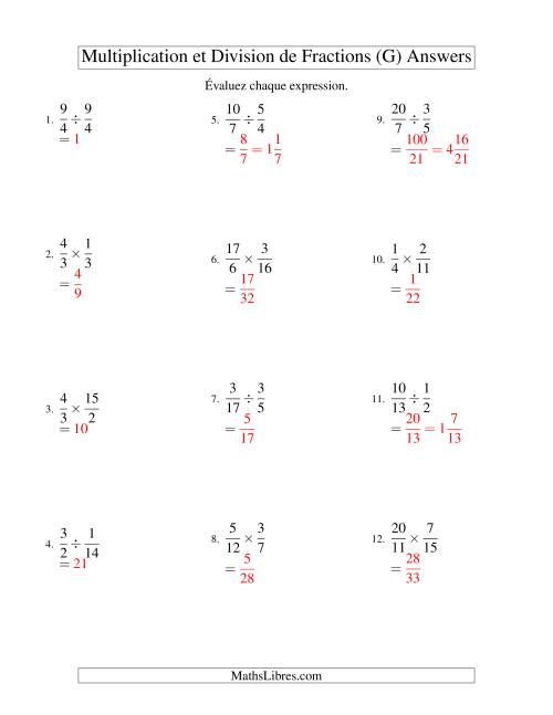 Multiplication et Division de Fractions (G) page 2