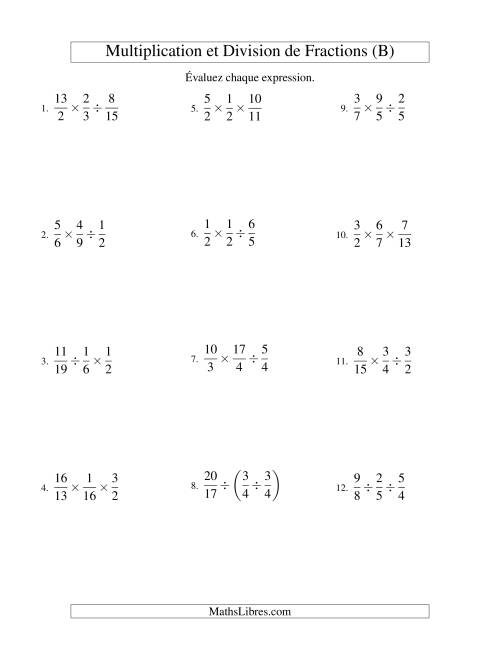 Multiplication et Division de Fractions -- 3 fractions (B)