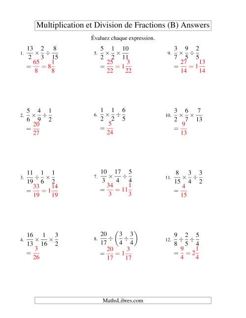 Multiplication et Division de Fractions -- 3 fractions (B) page 2