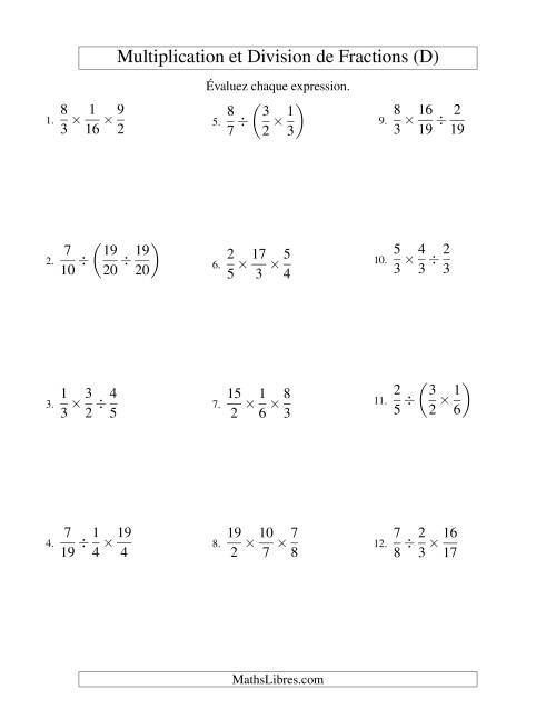 Multiplication et Division de Fractions -- 3 fractions (D)
