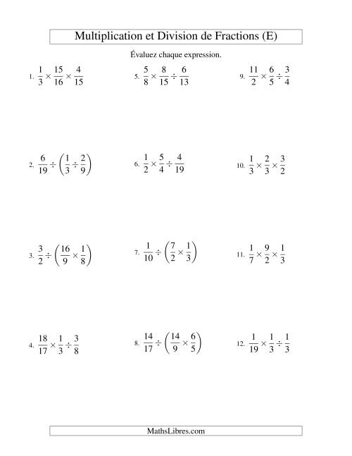 Multiplication et Division de Fractions -- 3 fractions (E)