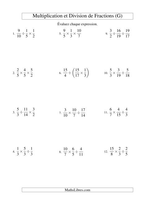 Multiplication et Division de Fractions -- 3 fractions (G)