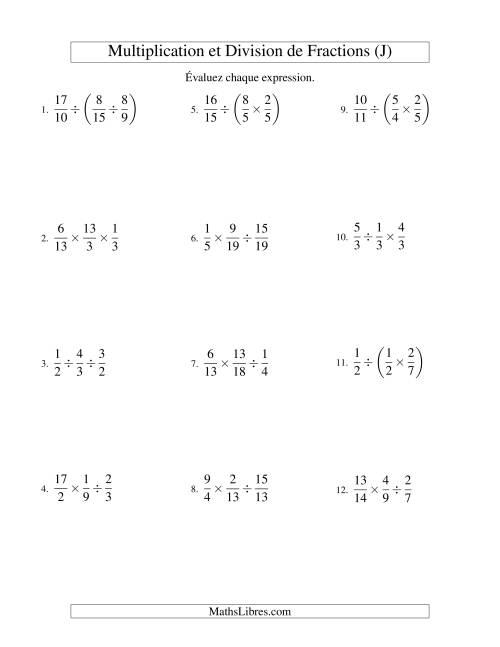 Multiplication et Division de Fractions -- 3 fractions (J)