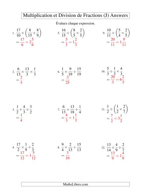 Multiplication et Division de Fractions -- 3 fractions (J) page 2