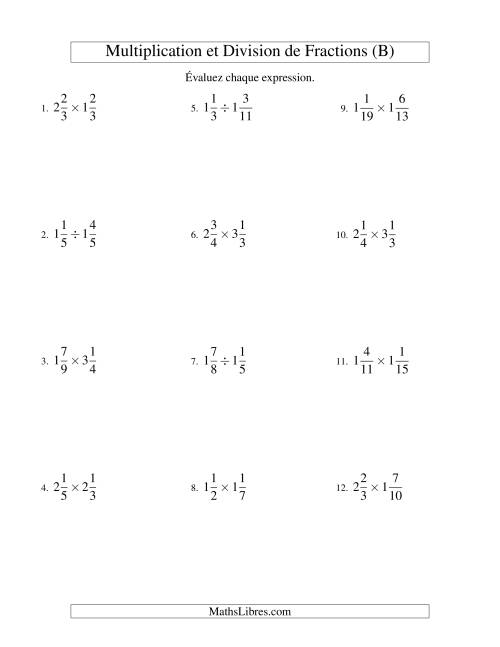 Multiplication et Division de Fractions Mixtes (B)