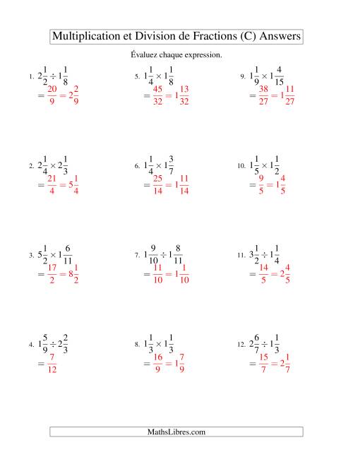 Multiplication et Division de Fractions Mixtes (C) page 2