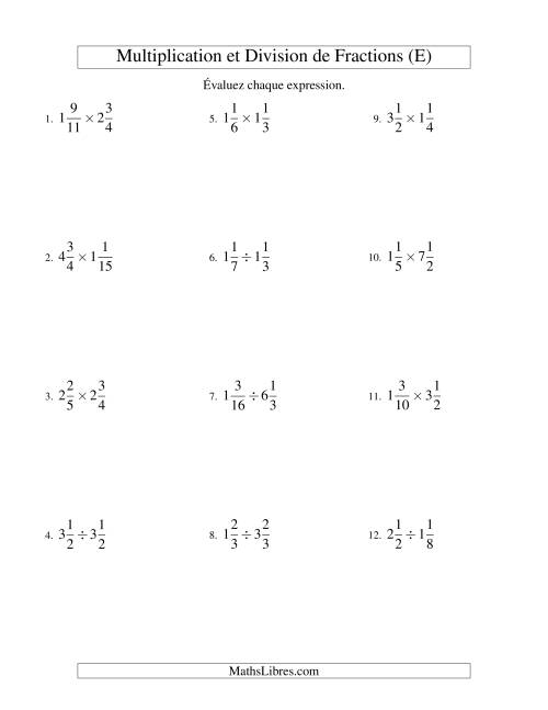 Multiplication et Division de Fractions Mixtes (E)