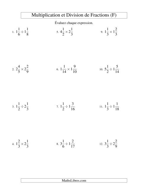 Multiplication et Division de Fractions Mixtes (F)