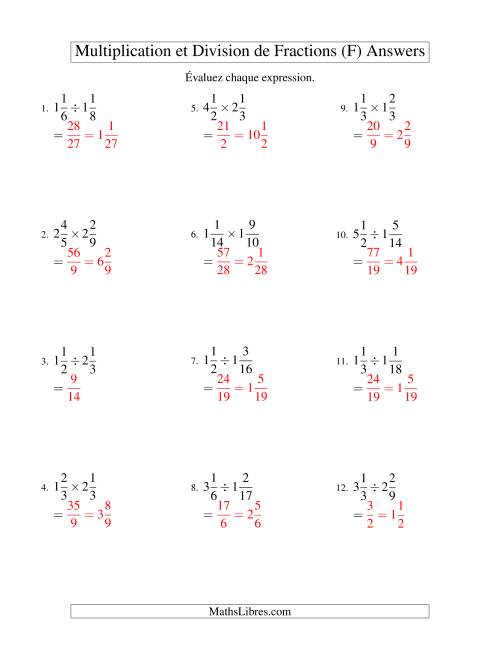 Multiplication et Division de Fractions Mixtes (F) page 2