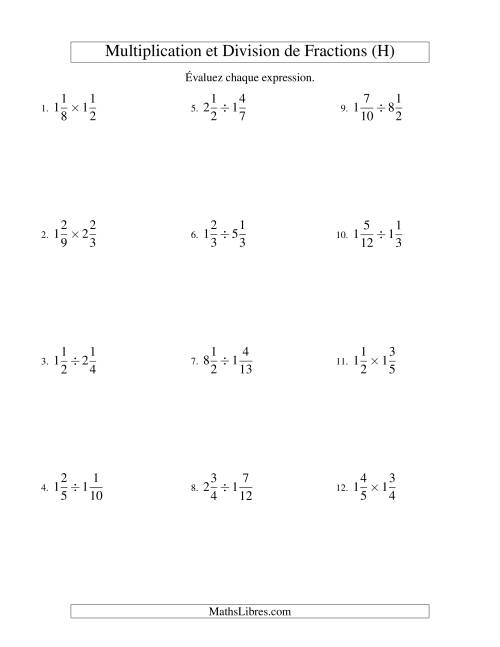 Multiplication et Division de Fractions Mixtes (H)