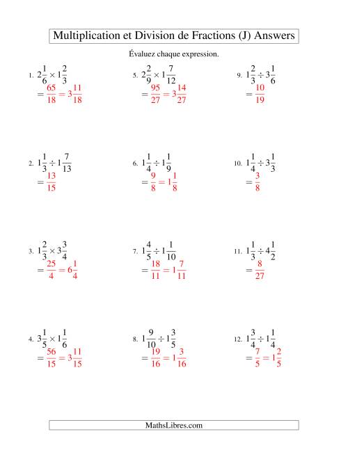 Multiplication et Division de Fractions Mixtes (J) page 2