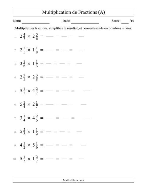 Multiplier deux fractions mixtes (A)