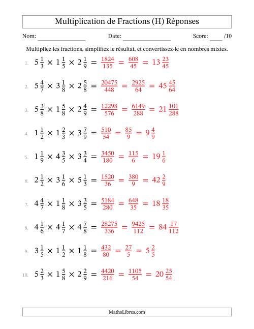 Multiplier trois fractions mixtes (H) page 2