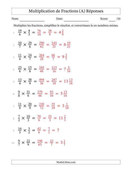 Multiplier et Simplifier Deux Fractions Impropres (A) page 2