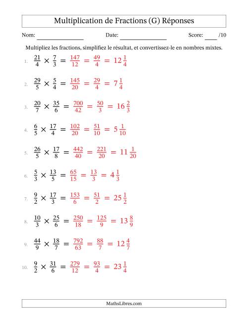 Multiplier et Simplifier Deux Fractions Impropres (G) page 2