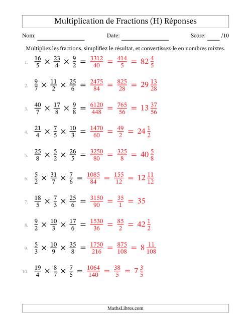 Multiplier trois fractions impropres (H) page 2