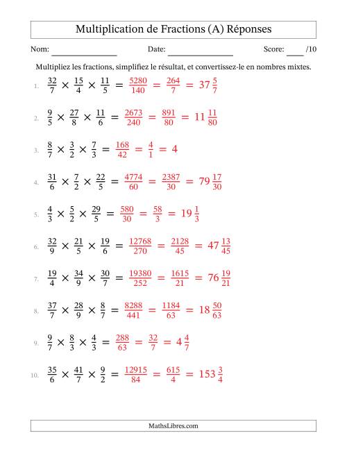 Multiplier trois fractions impropres (Tout) page 2