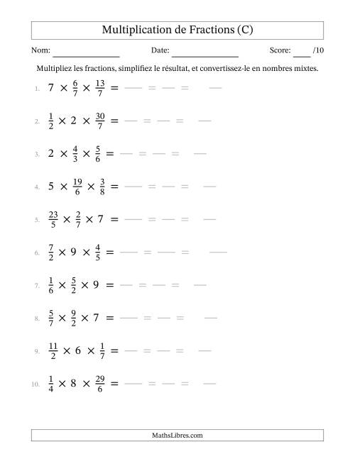 Multiplier fractions propres par quelques nombres entiers (trois facteurs) (C)