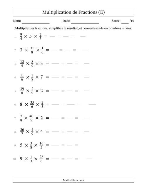 Multiplier fractions propres par quelques nombres entiers (trois facteurs) (E)
