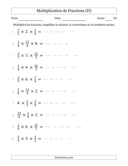 Multiplier fractions propres par quelques nombres entiers (trois facteurs) (H)