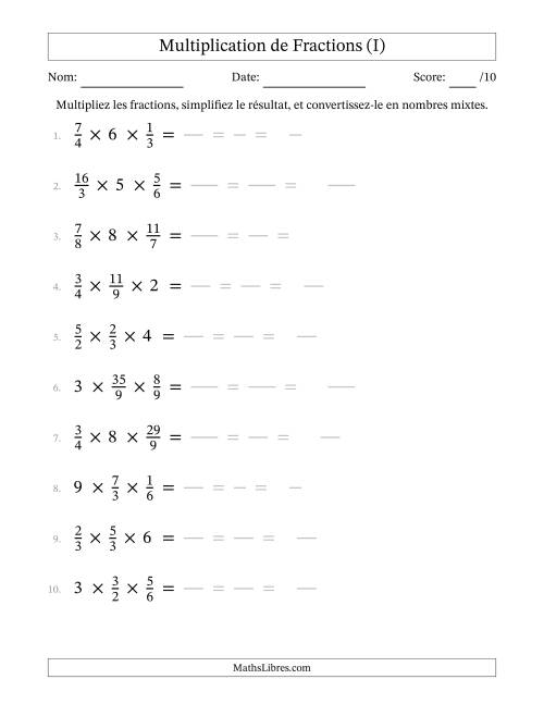 Multiplier fractions propres par quelques nombres entiers (trois facteurs) (I)