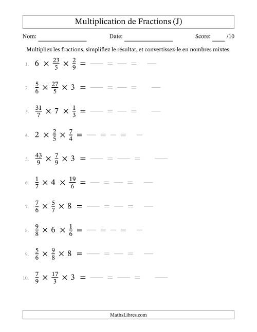 Multiplier fractions propres par quelques nombres entiers (trois facteurs) (J)