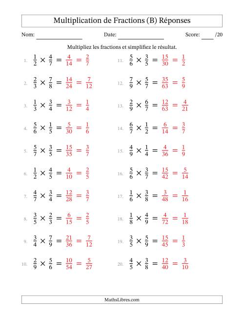 Multiplier et Simplifier Deux Fractions Propres (B) page 2