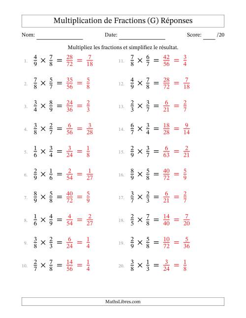 Multiplier et Simplifier Deux Fractions Propres (G) page 2