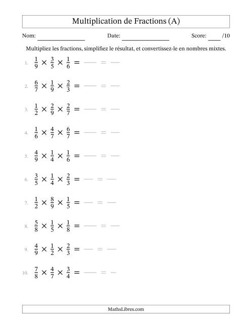 Multiplier trois fractions propres (A)