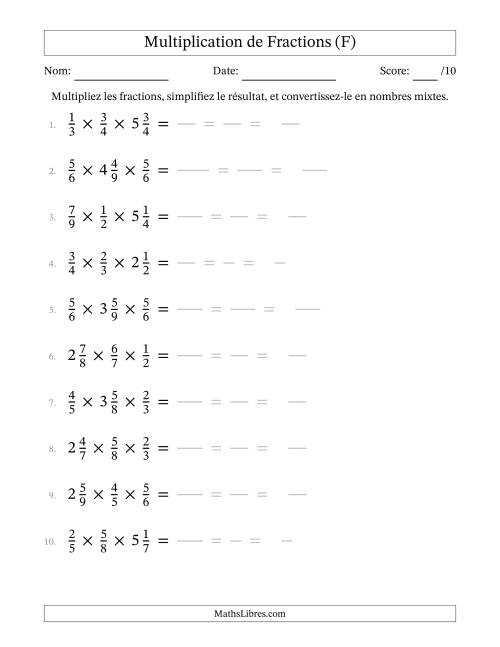 Multiplier fractions propres par quelques fractions mixtes (trois facteurs) (F)