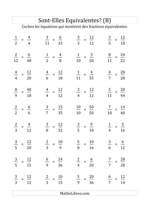 Ces Fractions Sont-Elles Équivalentes (Facteurs de 2 à 5) (B)