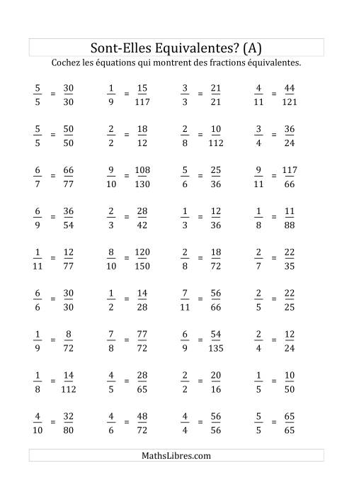 Ces Fractions Sont-Elles Équivalentes (Facteurs de 5 à 15) (A)