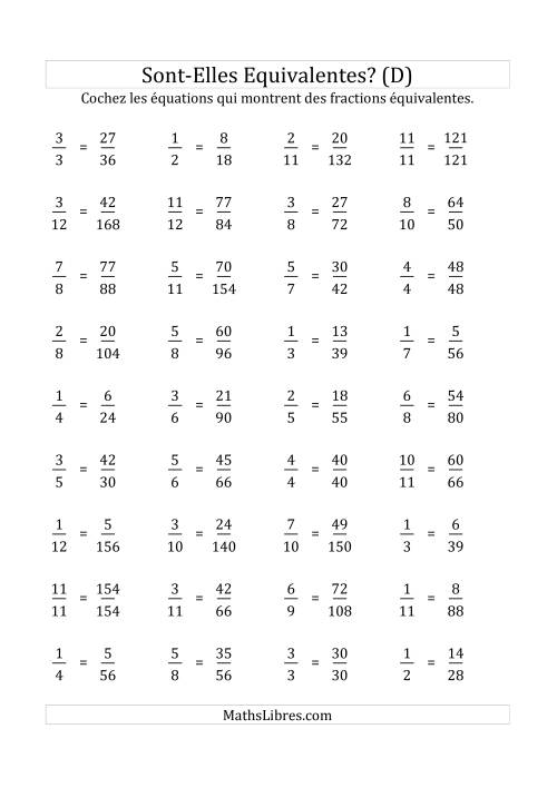 Ces Fractions Sont-Elles Équivalentes (Facteurs de 5 à 15) (D)