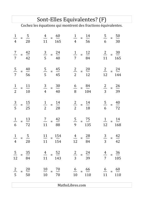 Ces Fractions Sont-Elles Équivalentes (Facteurs de 5 à 15) (F)