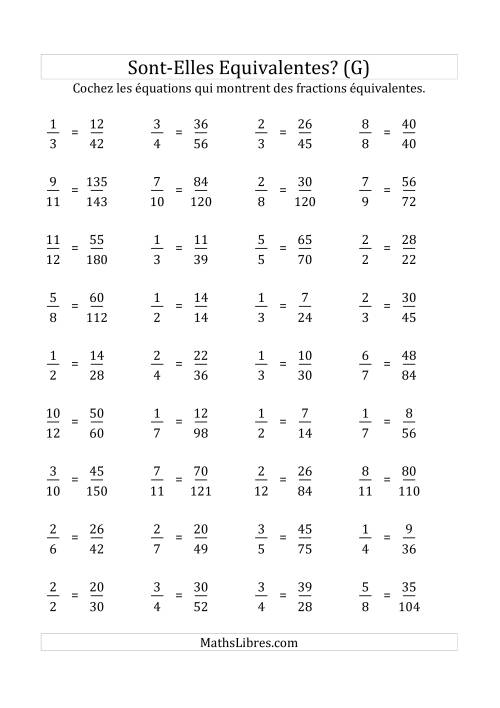 Ces Fractions Sont-Elles Équivalentes (Facteurs de 5 à 15) (G)