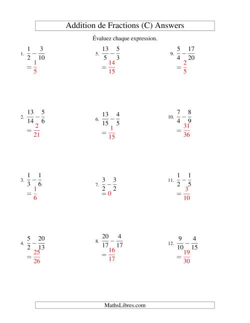 Soustraction de Fractions Impropres (Difficiles) (C) page 2