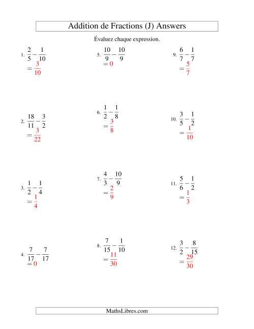 Soustraction de Fractions Impropres (Difficiles) (J) page 2