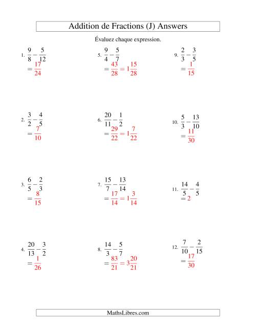 Soustraction de Fractions Impropres (Difficiles) (J) page 2