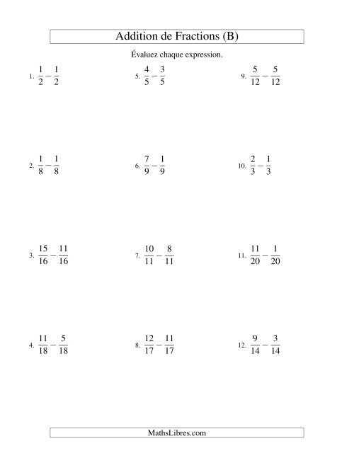 Soustraction de Fractions (B)