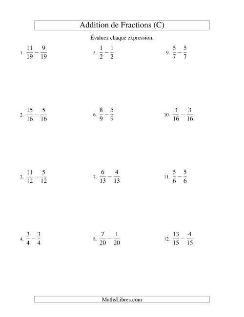 Soustraction de Fractions (C)