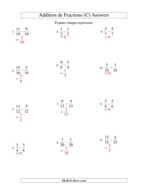 Soustraction de Fractions (C) page 2