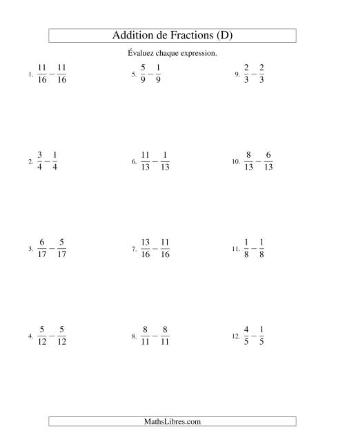 Soustraction de Fractions (D)