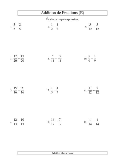 Soustraction de Fractions (E)