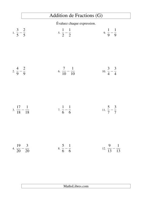Soustraction de Fractions (G)