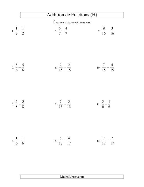 Soustraction de Fractions (H)
