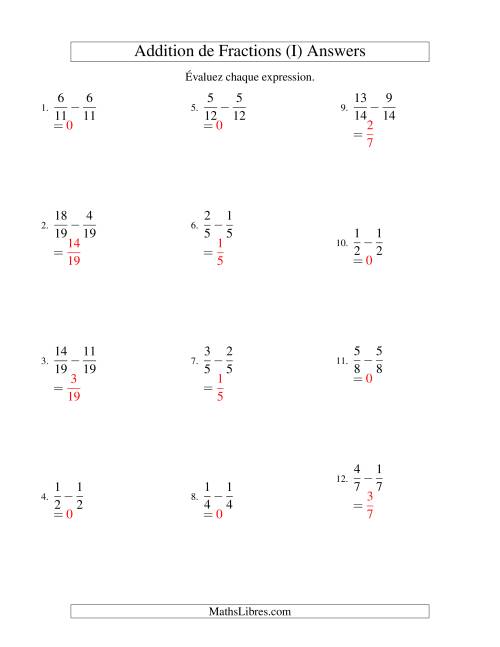 Soustraction de Fractions (I) page 2