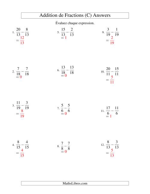Soustraction de Fractions Impropres (C) page 2