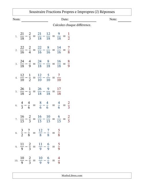 Soustraction de Fractions Impropres (J) page 2