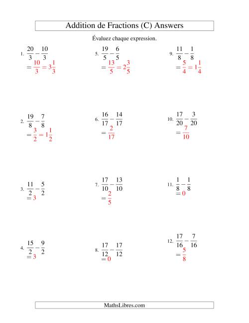 Soustraction de Fractions Impropres (C) page 2