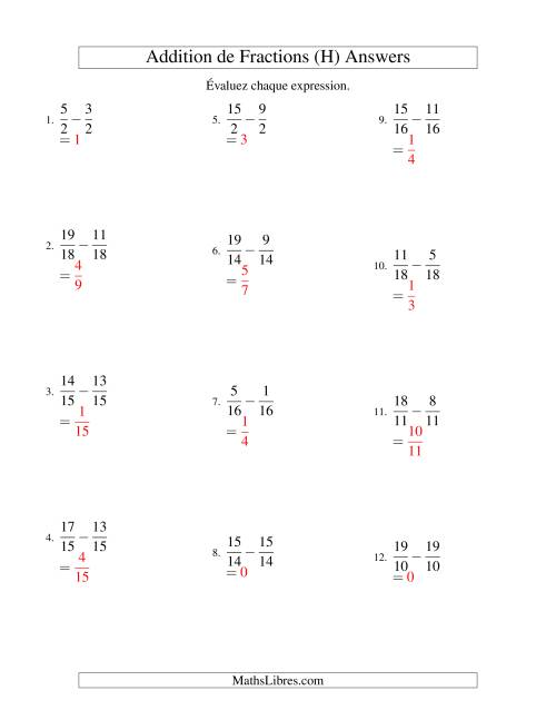 Soustraction de Fractions Impropres (H) page 2